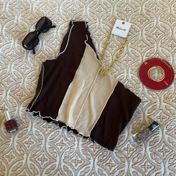 One Shoulder Colorblock Crop Top - Picture 6 of 12